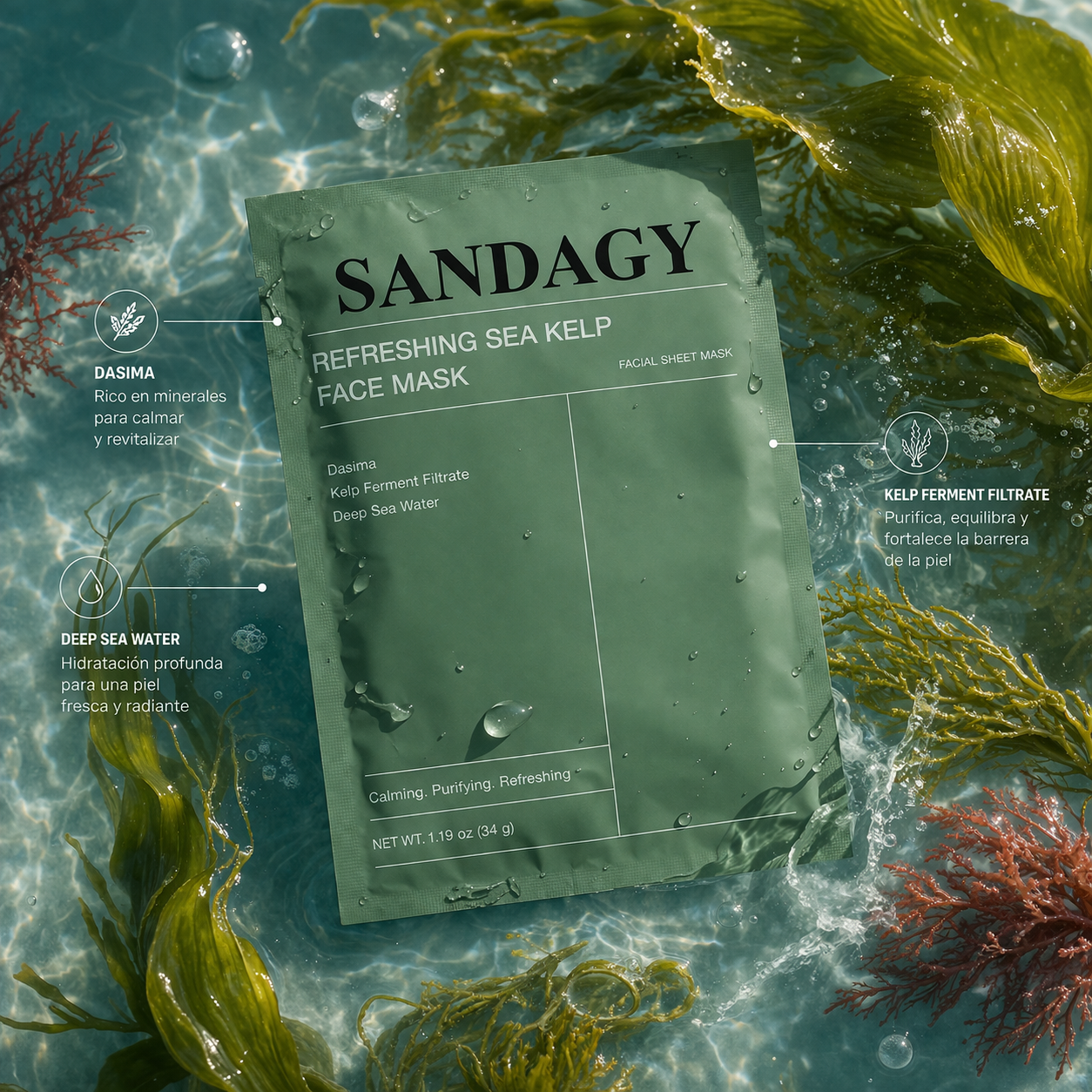 Sandagy  calm Reset Sea Kelp  Face Mask - Hydrating &amp; Skin Barrier Repair