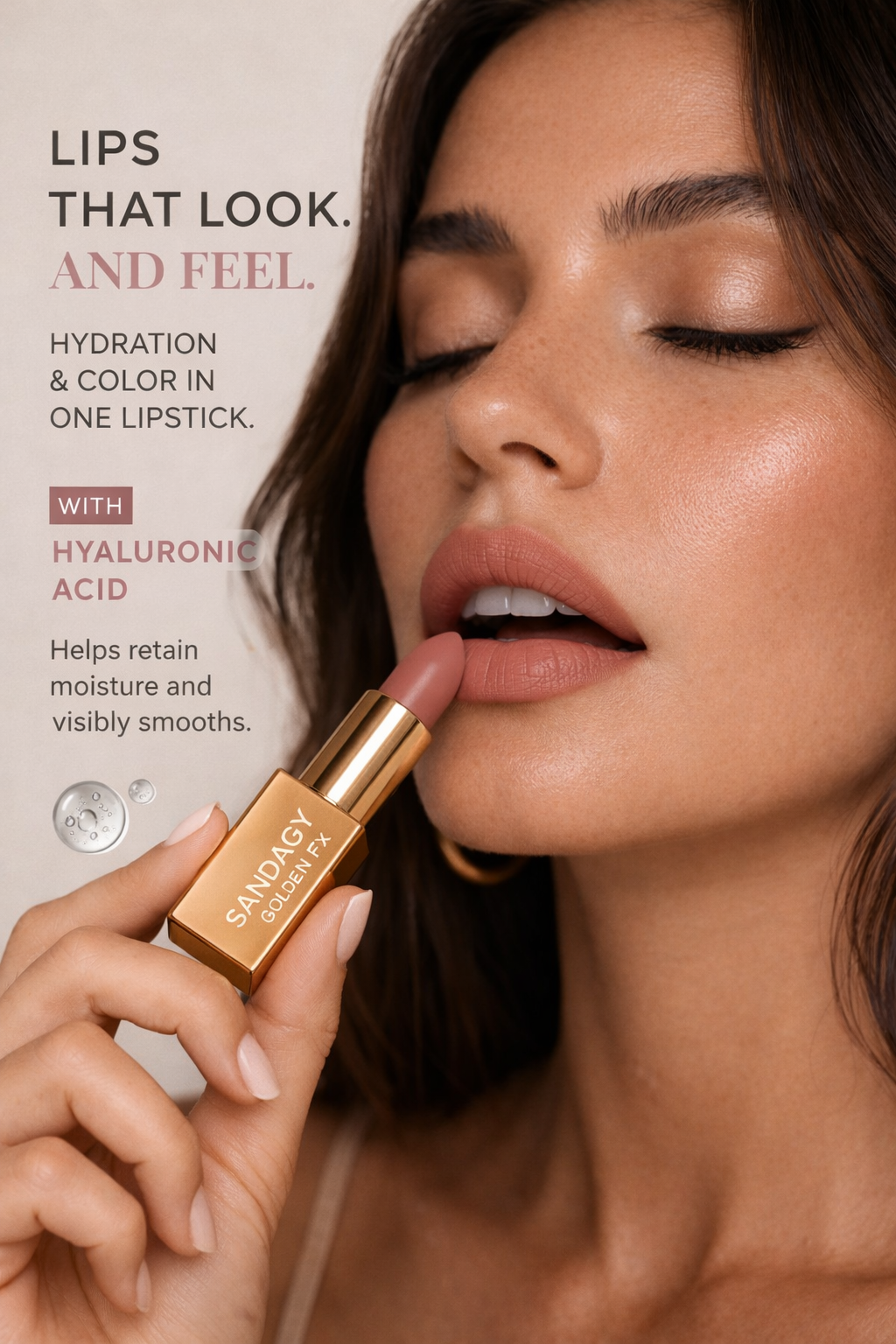 Sandagy Golden FX Lipstick – Hydrating Lipstick with Hyaluronic Acid
